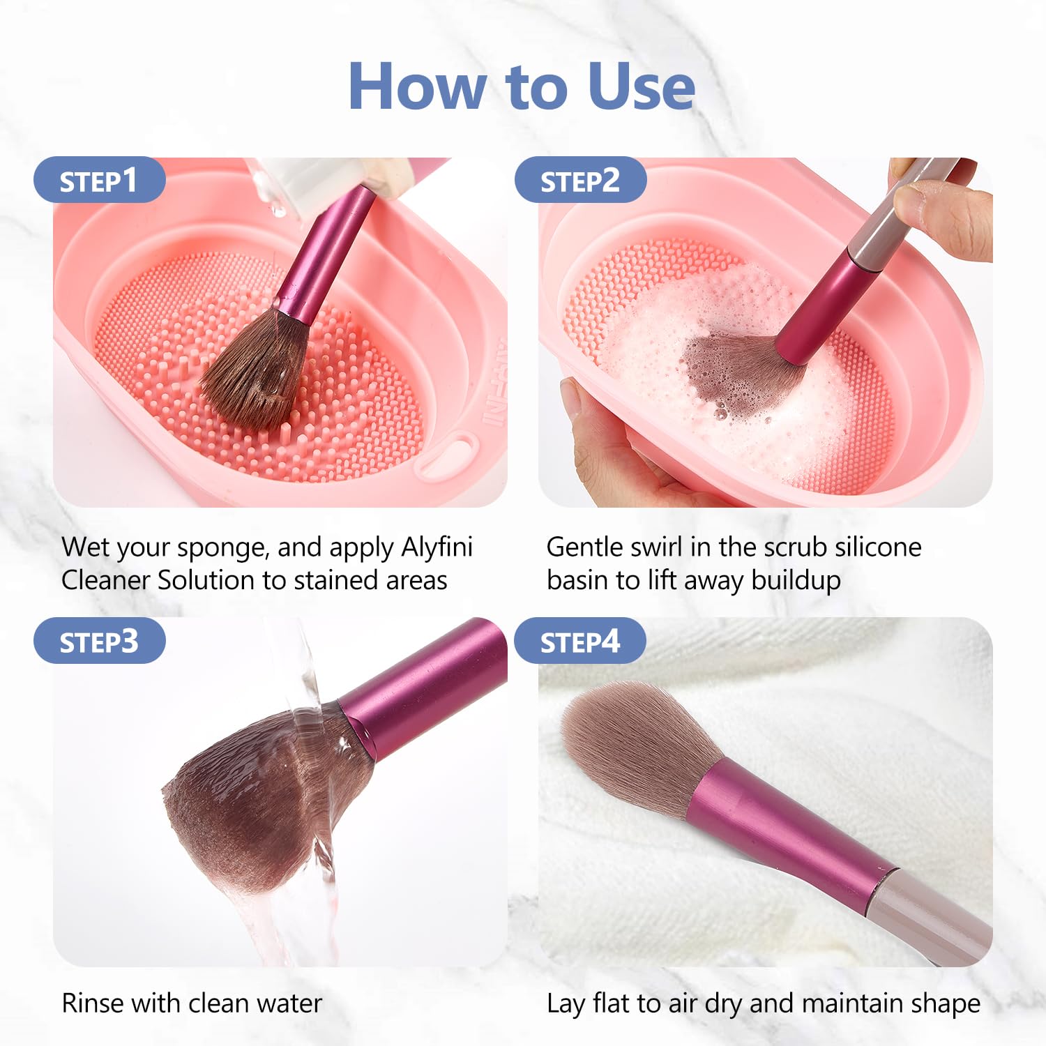 Alyfini Makeup Brush & Sponge Shampoo, Ultra Concentrated, Deep Clean Foundation/Lipstick, Professional Cleanser Solution, Efficient Dissolves Residue on Make Up Brushes/Sponges/Puff, 5.1 Fl Oz/150ml