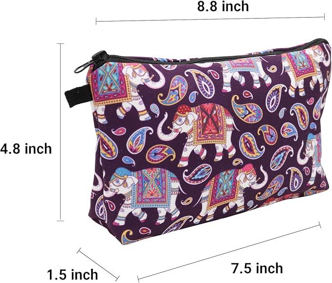 Aiphamy Cute Travel Makeup Bag Cosmetic Bag Small Pouch Gift for Women (Elephant Paisey)