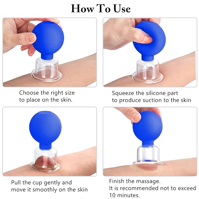 4 Size Facial Cupping Therapy Set Glass, Eye Face Vacuum Massage Anti Cellulite Cup - Silicone Cupping Massage Therapy, for Beauty Body Cup Fascia Massager(Softcover-Blue)