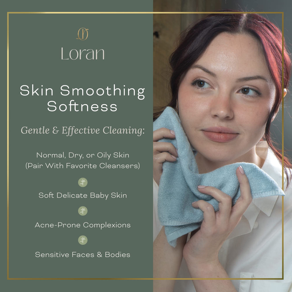 Loran Sky Blue Washcloths Set of 6 Soft Facial Cloths 10” x 10” 100% Viscose Derived from Bamboo Spa-Like Feel Silky Face Cloth for Skin Cleansing