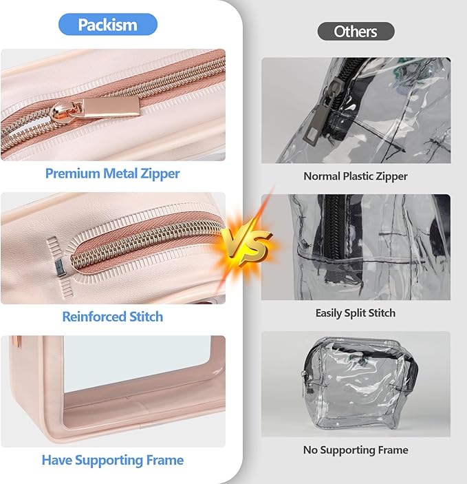 PACKISM Clear Makeup Bag - 1 Medium for Carry-on 1 Large Checked Luggage