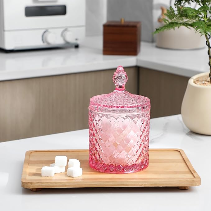rejomiik Qtip Holder Apothecary Jars with Lid, Thick Glass, Pink