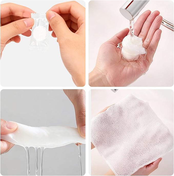 Bolsdoic 100 PCS Compressed Towel, Disposable Compressed Towel Tablets,Individually Packed,Coin-Sized Face Towels for Travel, Camping and Outdoor Sports