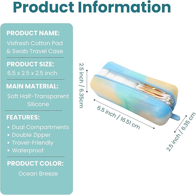 Cotton Pad Swab Travel Case, Waterproof Organizer (Ocean Breeze)