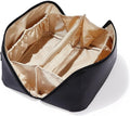 EACHY Travel Makeup Bag,Large Capacity Cosmetic Bags for Women,Waterproof Portable Pouch Open Flat Toiletry Bag Make up Bag with Divider and Handle, Gifts for Women (Black, Medium)