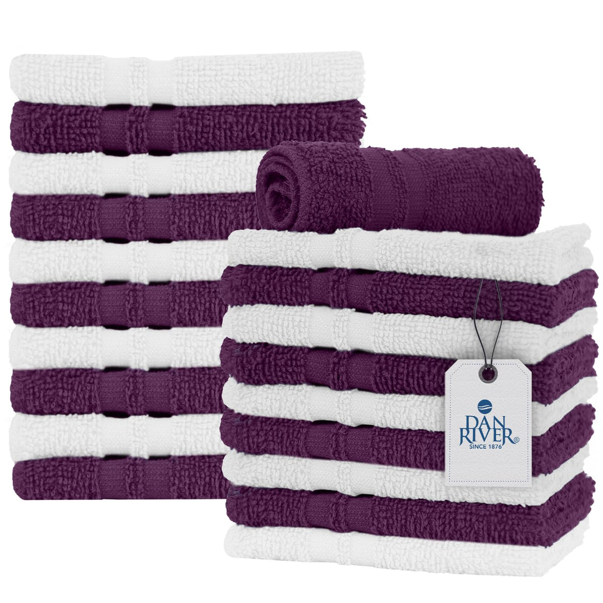 DAN RIVER 100% Cotton Washcloths 20 Pack Premium Quality Face and Body Cloth, Quick Dry Essential Towels for Bathroom, Hand, Kitchen & Cleaning, Baby Rugs | 11X11 in | 400 GSM | Grey + White