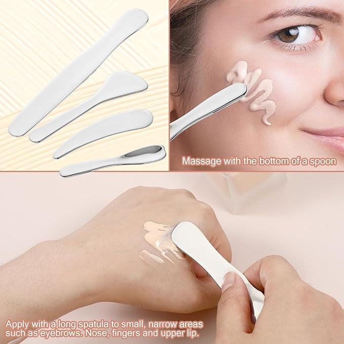 4 PCS Mini Metal Makeup Spatula, 4 Styles Multi-functional Stainless Steel Cosmetic Spatula Reusable Skin Care Cosmetic Spatulas Facial Applicator Tool for Face Mask Cream Lotions Moisturizers