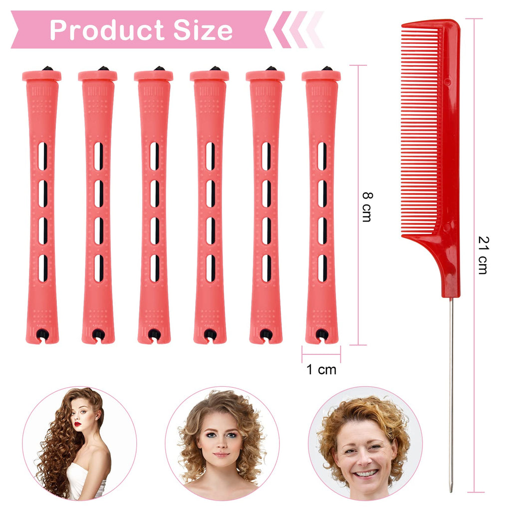 Coolrunner 60PCS Hair Perm Rods Set, Plastic Curler Perm Rods with Steel Pintail Comb, DIY Hair Curler Styling Tools for Hairdressing Hair (0.9cm, Blue, 0.9CM) (Red)