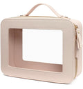 LETGO Clear Makeup Bag Organizer,Travel Toiletry Bag Cosmetic Case for Women,Portable Beach Make Up Skincare Pouch Car Organizer Bag with Zippers for Essentials(Large-Beige)