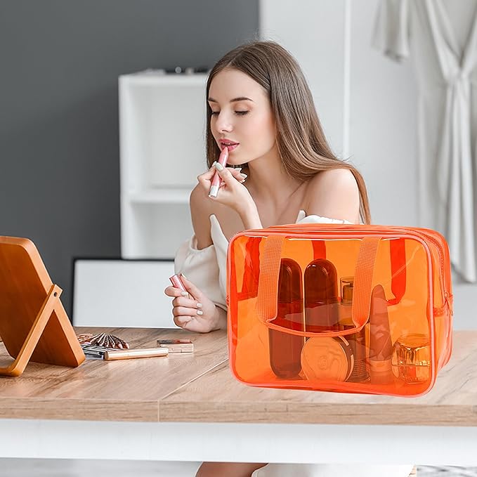 TotePrint PVC Clear Pure Color Transparent Large Zipper Cosmetic Pouch Travel Makeup Cosmetic Bag with Handle for Travel Bathroom Toiletry Organizer (A23014-101-2)