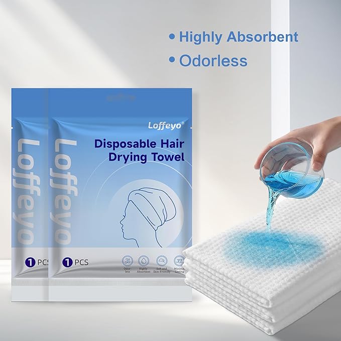Loffeyo Disposable Hair Drying Cap, 28cm x 75cm, Absorbent Spunlace Non-Woven Fabric, Odorless, Soft & Skin-Friendly, Minimal Linting, Short-Term Reusable, Travel & Home Use