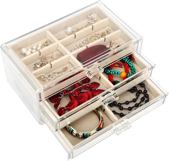 FEISCON Acrylic Jewelry Organizer Makeup Cosmetic Storage Organizer box