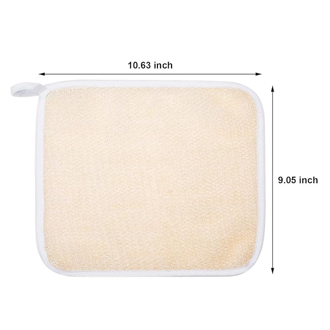 Tatuo 5 Pcs Exfoliating Face and Body Wash Cloths Towel Weave Bath Exfoliating Scrub Massage Bath Cloth for Women and Men, 10.23 x 8.66 Inch(Beige Edge)