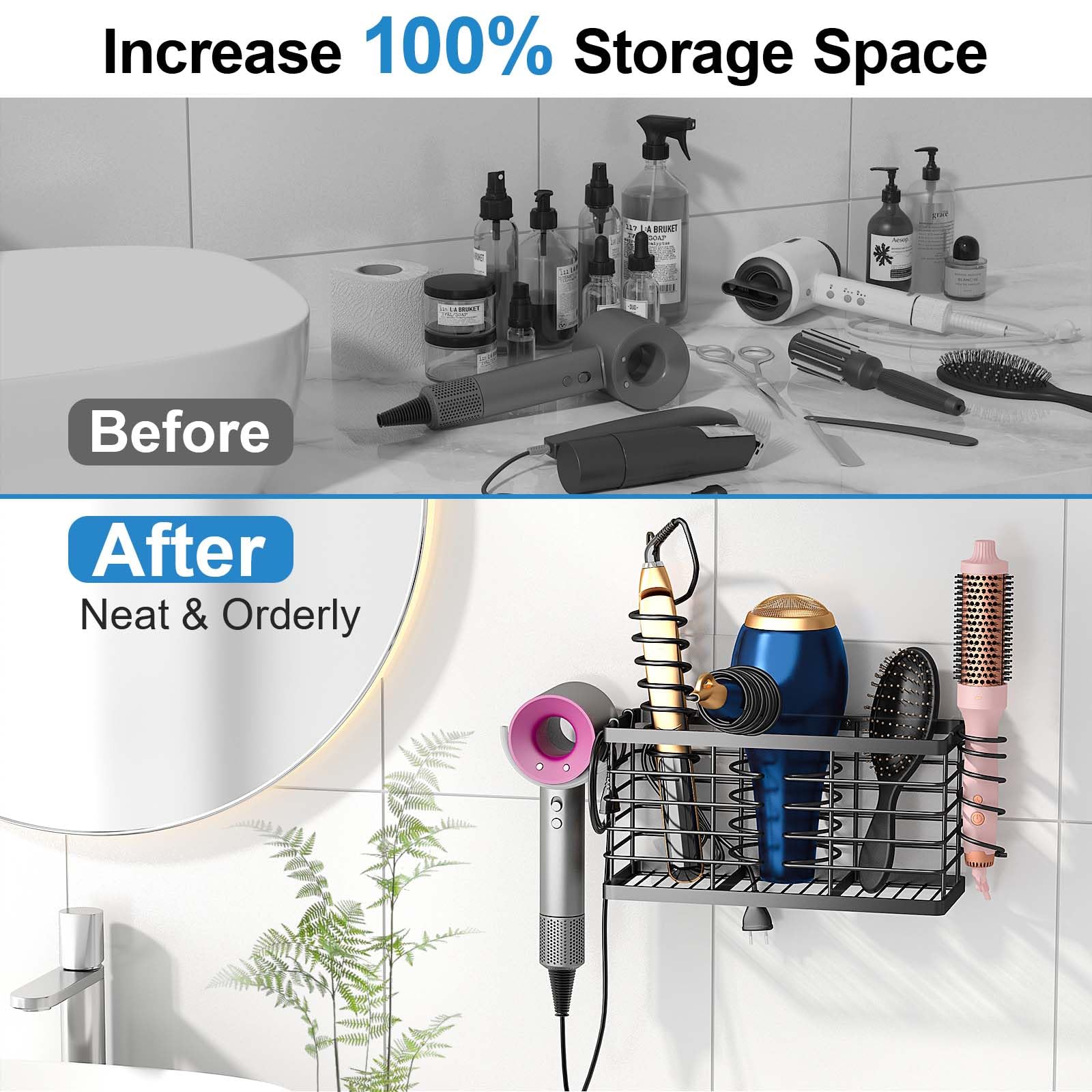 2026 Upgraded 3-in-1 Universal Hair Tool Organizer, XL Size, Black