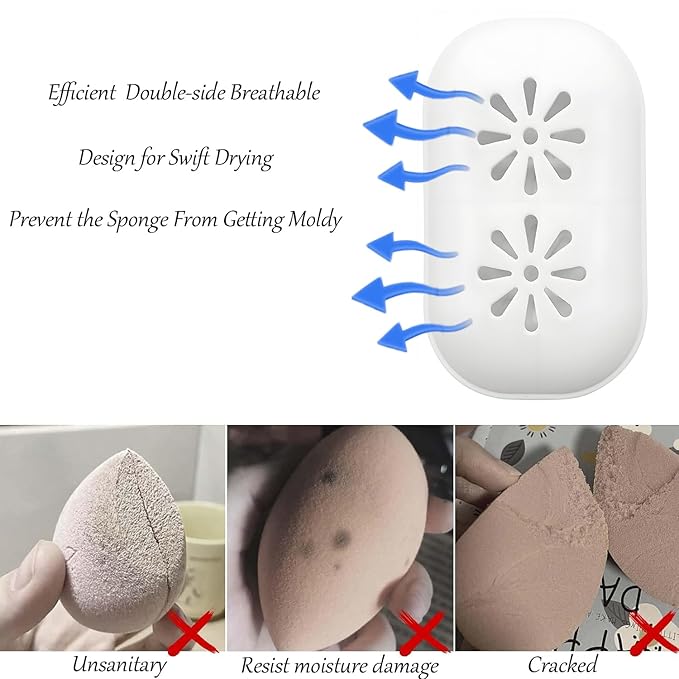 Eatra Large 2 in 1 Makeup Sponge Holder,Travel Make Up Sponges Organizer,Silicone Quick Drying Make Up Sponge Case, With Bonus Blender Sponges,Suitable for Business or Travel (White)