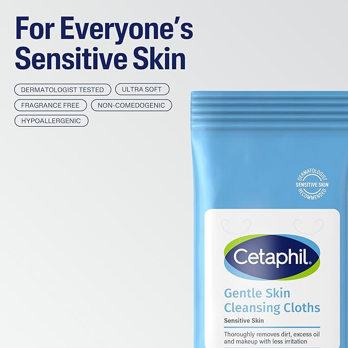 Cetaphil Cleansing Face & Body Wipes, Fragrance Free, 50ct, 2-Pack