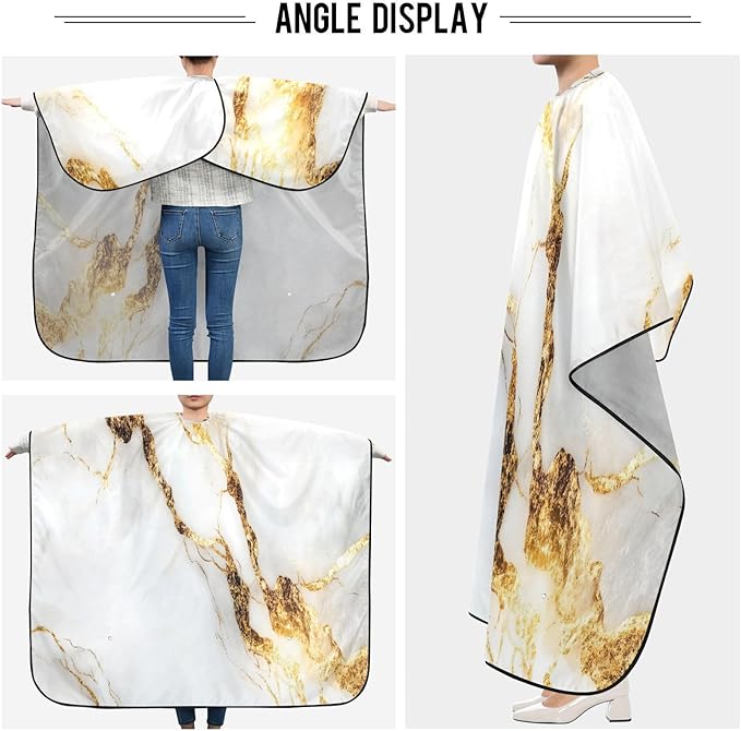 YEGAME White Gold Marble Professional Barber Cape with Adjustable Neckline, Waterproof Hairdressing Salon Cape for Men Women Kids - 65" x 55" Beard Apron Shaving Kits for Salon and Home Use