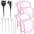 12 Pcs Highlighting Caps with Hooks, 4 Sets of Pink Hair Coloring Frosting Dye Kits with 3 Metal Hook and 2 Hair Dye Brush for Salon Hair Dyeing Hairdressing and DIY Dyeing Hair, Pink Highlight Cap