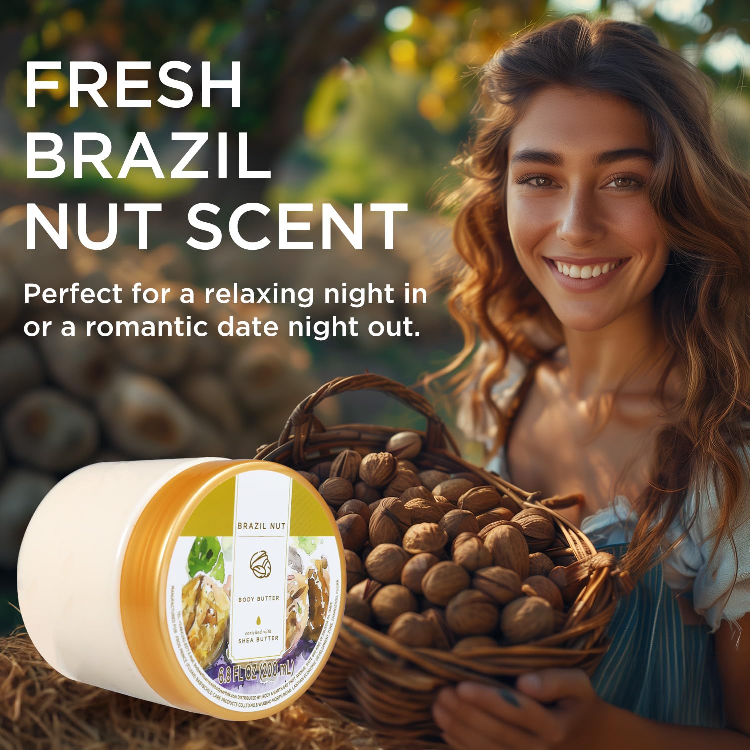 Princess Belle Brazil Nut Body Butter, Brazilian Body Butter Cream, Body Moisturizer for Dry Skin, Natural Shea Butter for Body Care, Deep Moisturizing and Softening-200ml(6.8 floz)