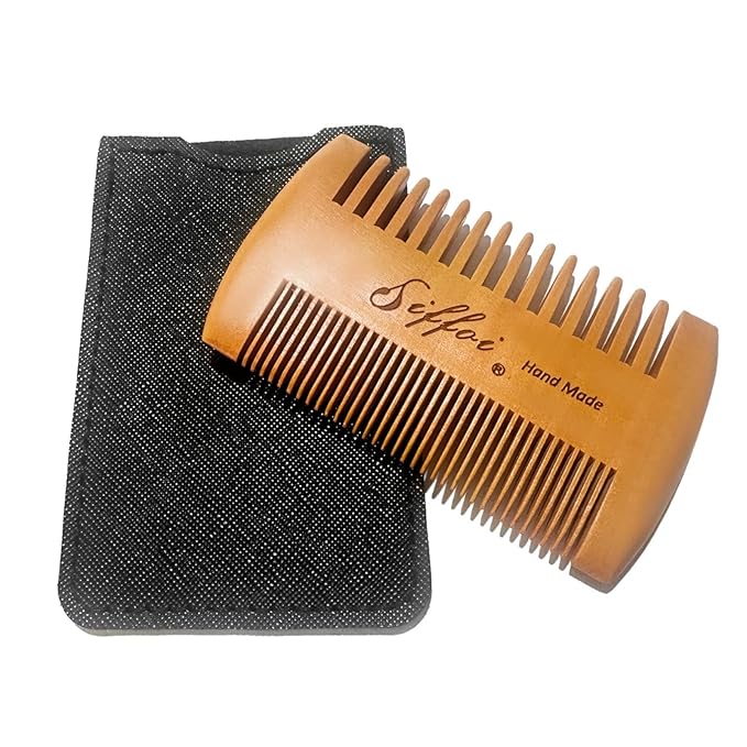 3PK Set Men's Beard Shaper Styling Tool with Pocket Wooden Comb & PU Cover