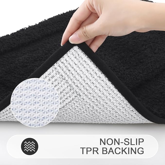 SHACOS Black Bathroom Rugs Sets 3 Piece Bath Mat U Shaped Toilet Rug