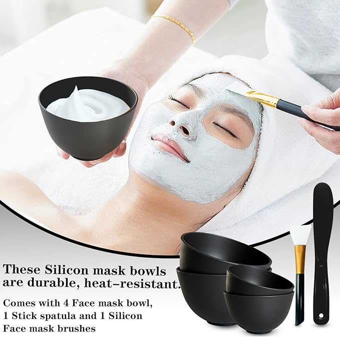 Bigwinyep 4Pcs Silicone Mixing Bowl DIY Hair Color Mixing Bowls for Home Salon Spa Face Skin Applicator Bowl, Black