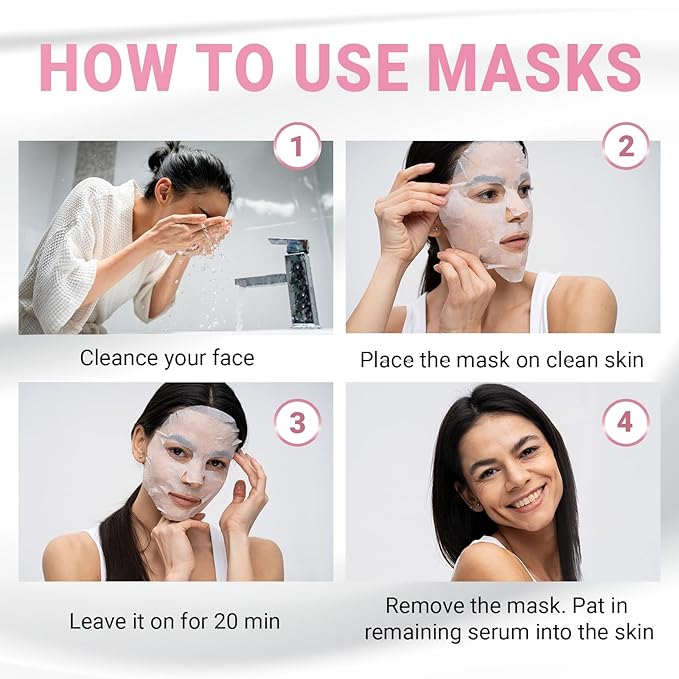 VIABEAUTY 24 Pack of Collagen Face Mask with Ceramides - Rejuvenating Facial Sheet Mask, Fine Lines & Reduce Wrinkles - Face Masks Skincare Moisturizing Collagen Mask for All Skin Types