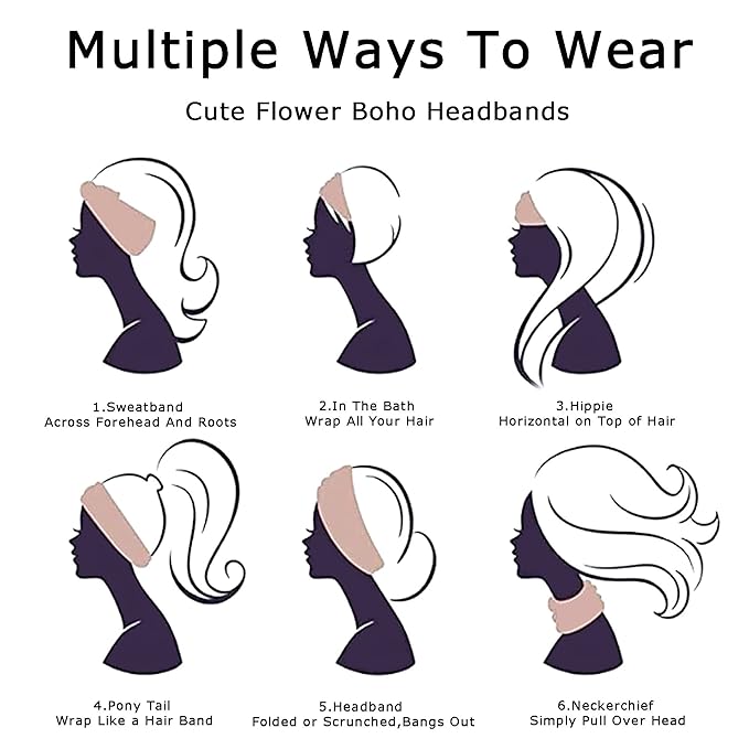 Boho Headbands For Women Fashion Stretch Wide Hair Bands Knoted Turban Head Bands Yoga Running Sweatband Elastic Headband Stylish Wrap Headbands Hair Accessories for Teen Girls 4 Pack