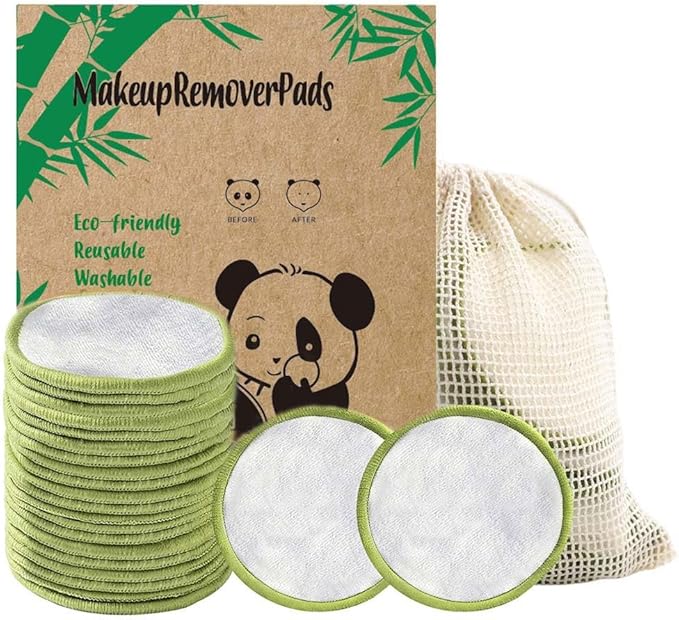 Sopurrrdy 20 Pack Reusable Makeup Remover Face Pads with Laundry Bag Washable Soft and Comfortable Cleaning Face Skin,Washable Bamboo Cotton Rounds (White)