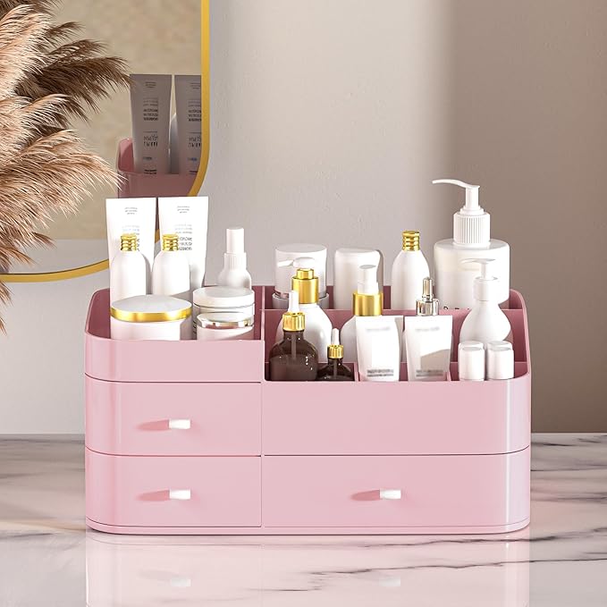 MIUOPUR Makeup Organizer with Drawers, Bathroom Counter Organizer, Plastic Cosmetic Display Case, Large Skincare Storage for Vanity Countertop, Ideal for Bedroom Dresser top and Desktop