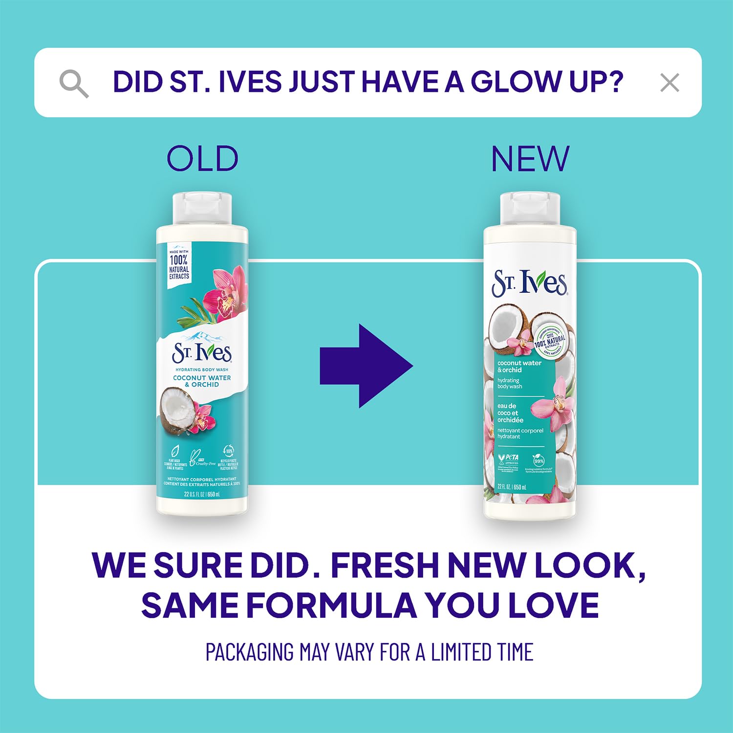 St. Ives Body Wash, Coconut Water & Orchid Hydrating Shower Gel 2-Pack, 100% Natural Extracts, Cruelty-Free, 22 Oz Ea