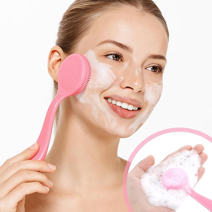 2 Pack Silicone Facial Cleansing Brush, Manual Scrubber for Removing Blackheads, Whiteheads, Skin Friendly Cleansing Soft Brush Exfoliating Massaging Brushes for Men and Women (Blue, Pink)