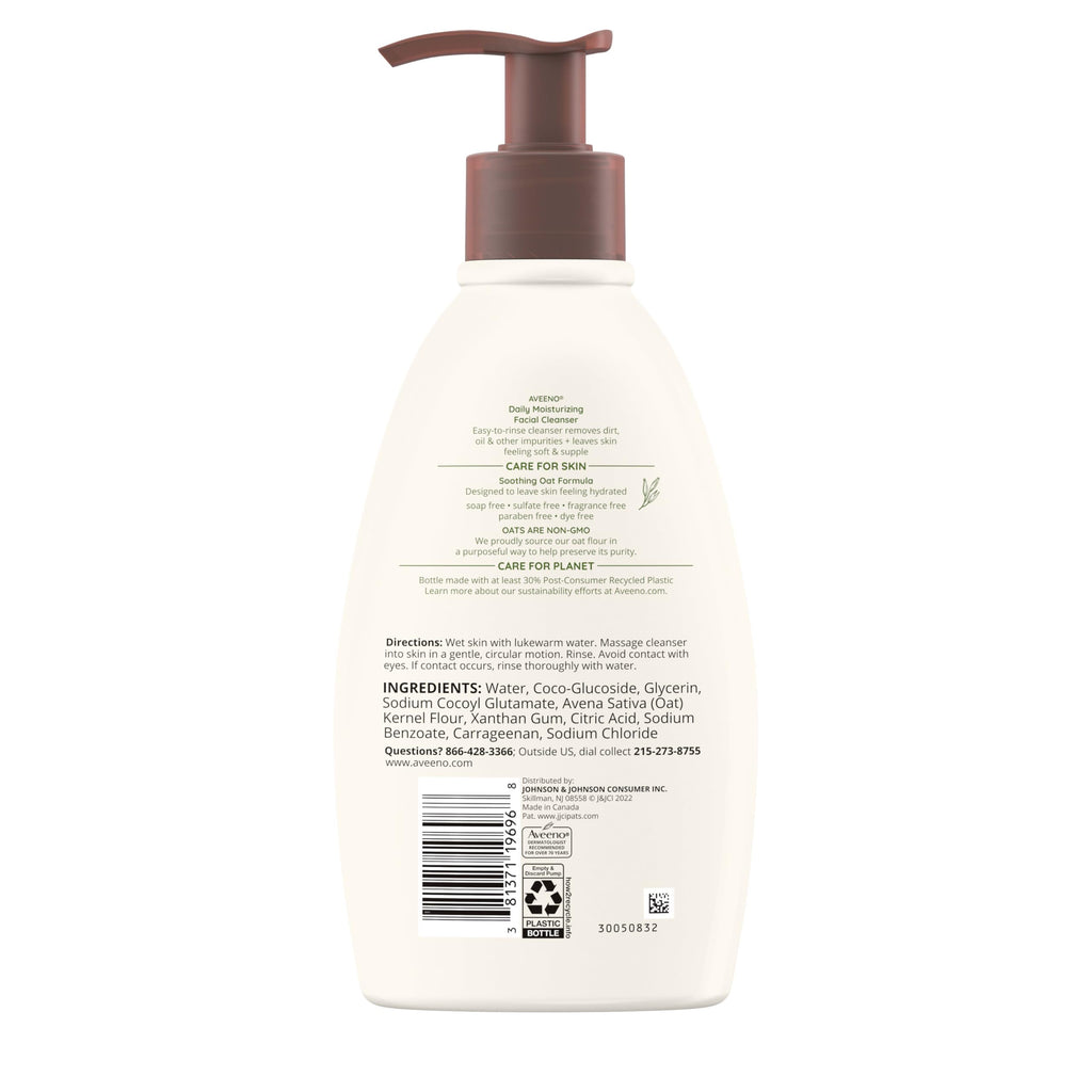 Aveeno Daily Moisturizing Facial Cleanser, Fragrance Free, 12 fl. oz