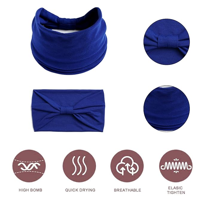 Boho Headbands For Women Fashion Stretch Wide Hair Bands Knoted Turban Head Bands Yoga Running Sweatband Elastic Headband Stylish Wrap Headbands Hair Accessories for Teen Girls 4 Pack