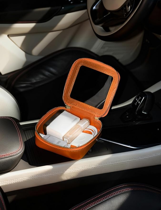 Popvibe Clear Makeup Bag with Zipper Small Travel Cosmetic Case Orange Mini Pouch for Purse Accessories Car Storgae Essentials Bag Purse Pouch Organizer Compact Small Clear Toiletry Bag for Traveling