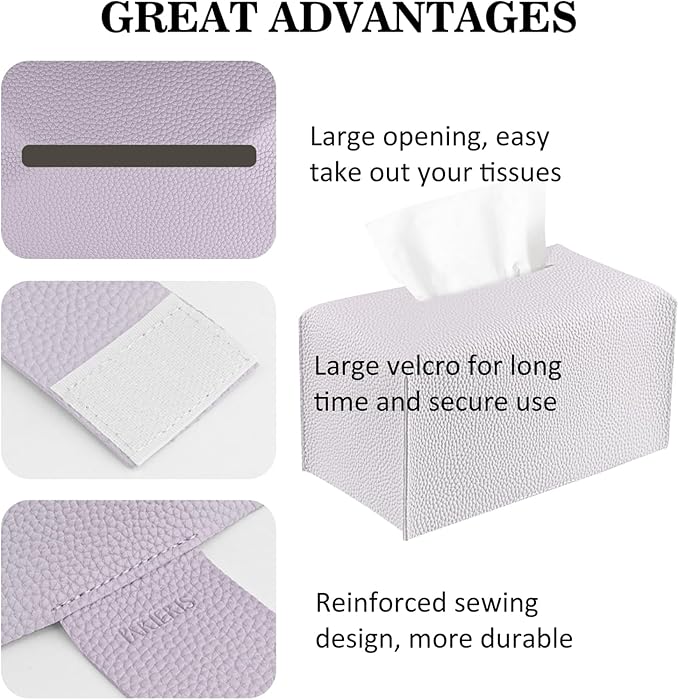 PARIERIS Tissue Box Cover PU Leather Tissue Holder Rectangle Facial Tissue Case Tissue Box Organizer Dispenser for Bathroom, Kitchen, Home, Office, Tabletop (Violet, Tall)