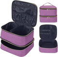 TANPADUAJI Double Layer Makeup Bag Portable Large Cosmetic Case Organizer with Adjustable Dividers Storage Travel Bag for Accessories Brushes Conditioner and Skin Care Products (Purple)