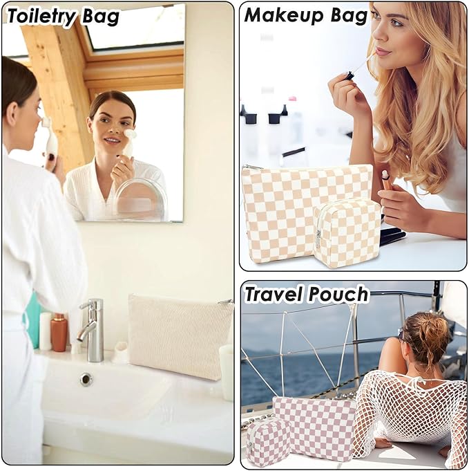 Fammart Corduroy Makeup Bag, Travel Cosmetic Bag Organizer Toiletry Bag Make Up Bags with Zipper & Compartments for Women Girls, 2PCS