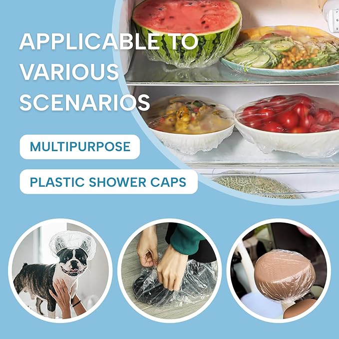 YIZIJIZI 100PCS Disposable Shower Caps, Large Thick Clear Waterproof Shower Cap for Women, large Size 20.5", Home Use, Spa, Hotel and Hair Salon, Clear Shower Caps for Travel