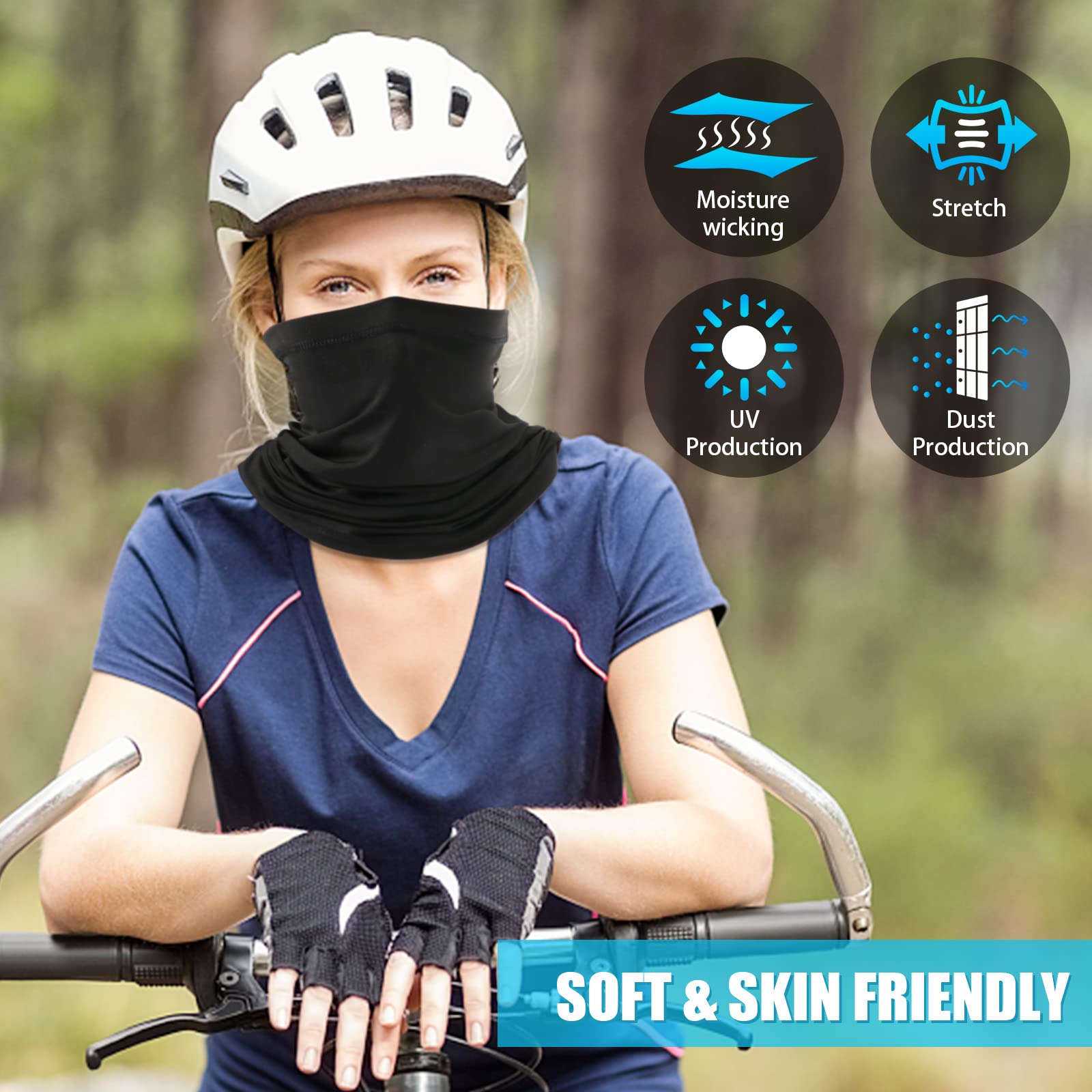 Fivali 4 Pack Neck Gaiter Breathable Bandana Mask for Outdoor Protection,Washable Reusable Cooling Gator Mask Face Scarf Cover Protect from Dust Sun for Men Women Fishing Cycling Running Gaitor, Solid