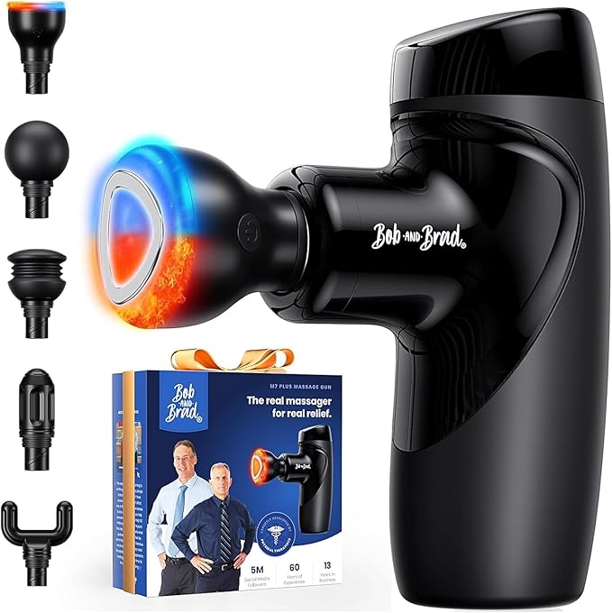 BOB AND BRAD M7 Plus Mini Massage Gun with Heat, FSA Eligible & HSA Approved Deep Tissue Percussion Massager for Back & Neck Stiffness - Portable, Quiet, Ultra-Lightweight