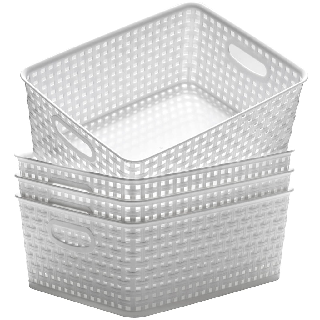 Eslite Plastic Storage Baskets for Organizing,11"X8.5"X4.7",Pack of 4 (White)