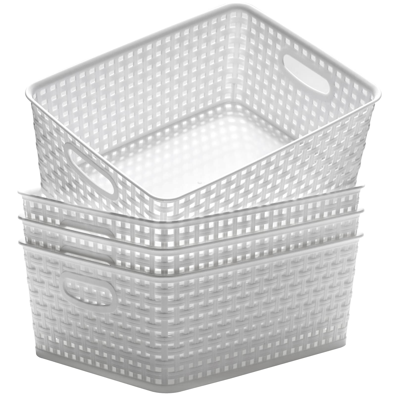 Eslite Plastic Storage Baskets for Organizing,11"X8.5"X4.7",Pack of 4 (White)