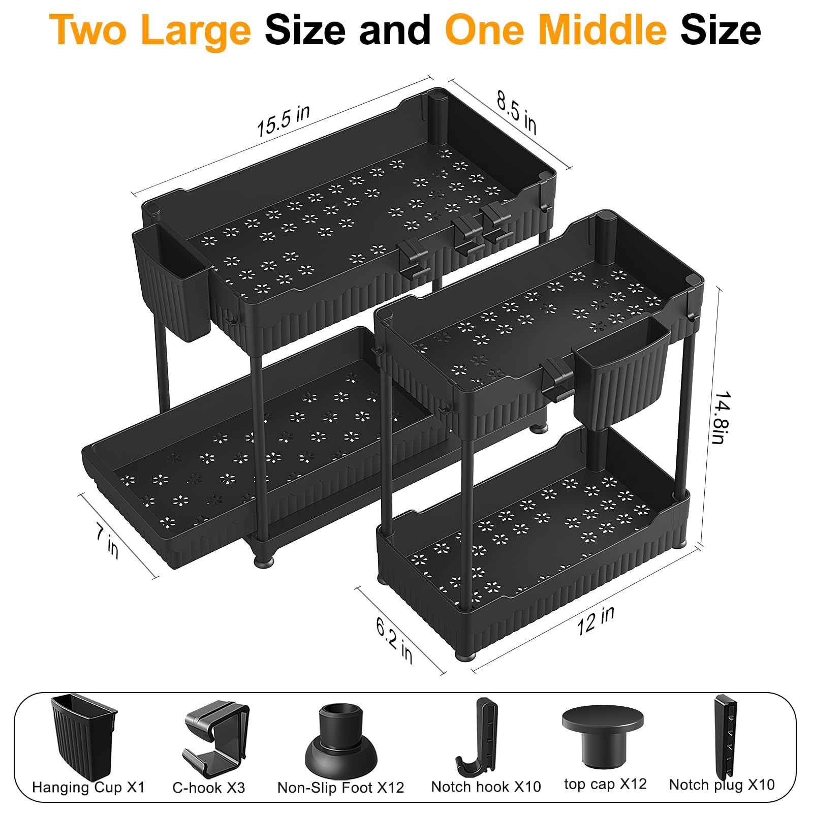 Sevenblue 3-Pack 2-Tier Under Sink Organizers with Sliding Drawers