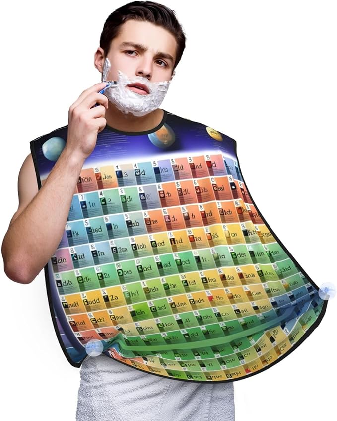NOUZU Periodic Table Of Elements Print Beard Bib Apron For Men, Beard Hair Catcher For Men Shaving Trimming,Beard Cape Cloth, Black