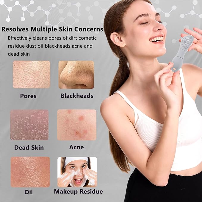 PeaKalo Silicone Face Scrubber Black Head Remover for Face- Appliances for Removing Make-up for Deep Cleansing Blackhead Remover Tools Face Spatula Makeup Removal Washing Brushes Pore Cleaner (Gray)