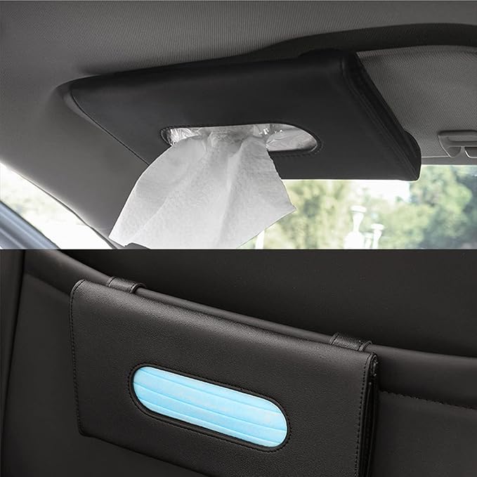 4Pack Car Tissue Holder, Sun Visor Napkin Holder, Premium PU Leather, Car Mask Holder for Sun Visor Vehicle, with Tissue Refill, Black