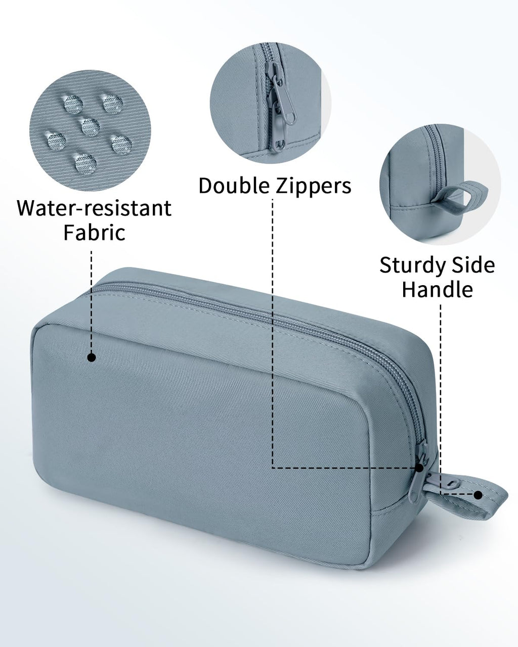 Narwey Cute Makeup Bag Small Toiletry Bag Travel Cosmetic Bag Organizer Make Up Bags with Organized Pockets for Women (Greyish Blue, Large)