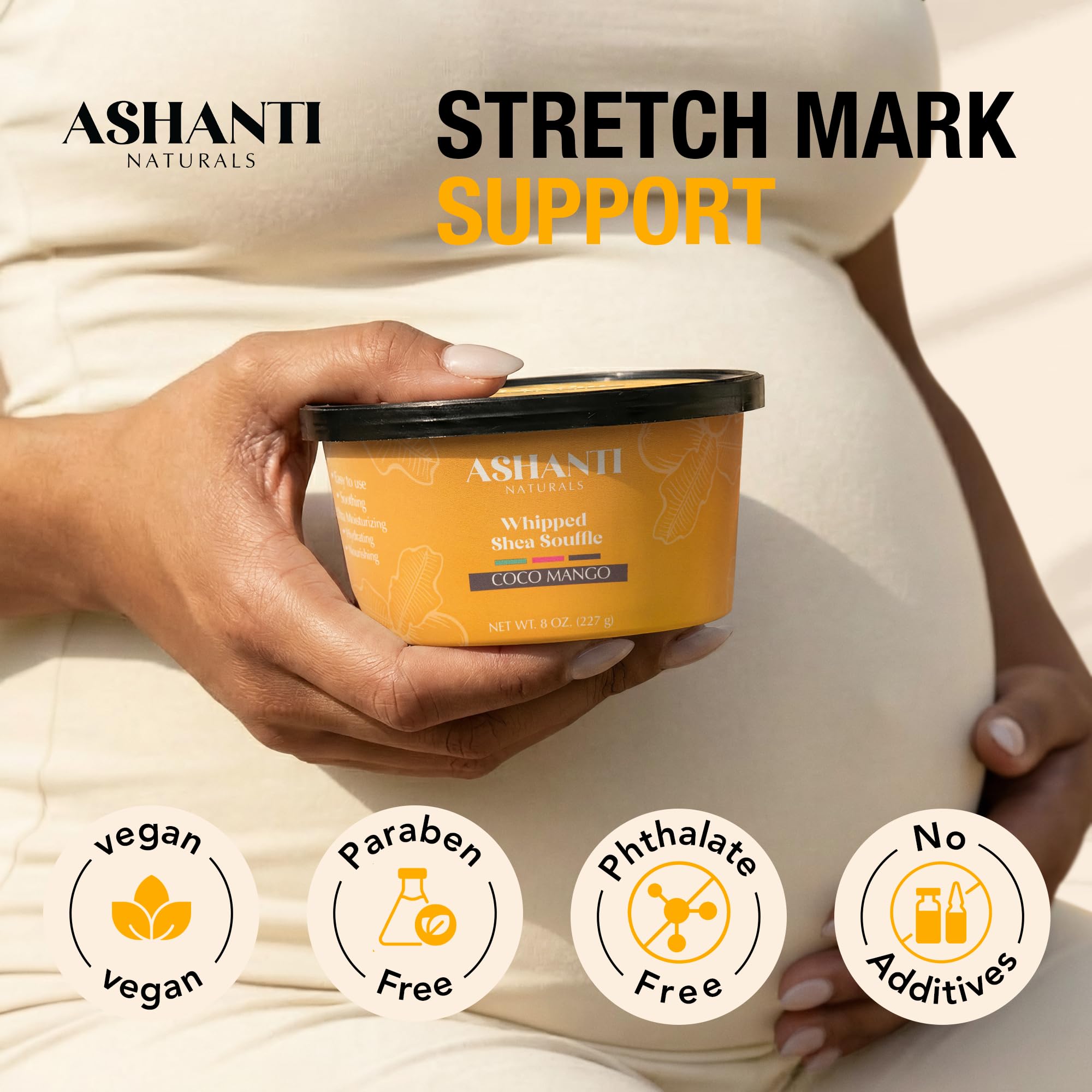 Ashanti Naturals Scented Whipped Shea Butter | African Body Butter for Women Men w/Coconut and Almond Oil (Coco Mango Souffle, 8 oz)