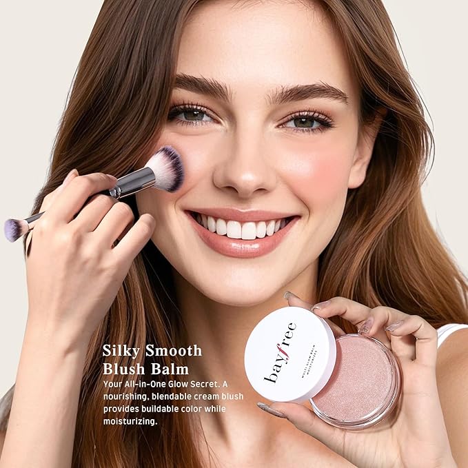 bayfree Multi Glow Balm Set, Cream Blush with Double-ended Brush, Radiant Finish, Hydrating, Creamy, Radiant Finish, Lightweight & Blendable Color, Face Balm